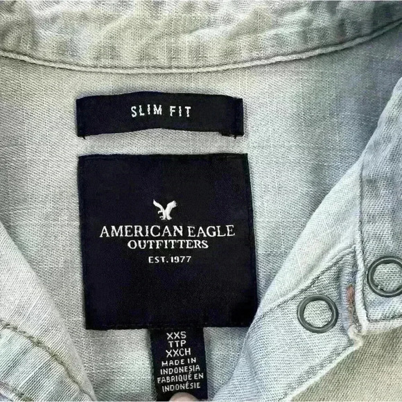 American Eagle Womens Pearl Snap Western Slim Fit Denim Button Up Sz XXS - Picture 6 of 8